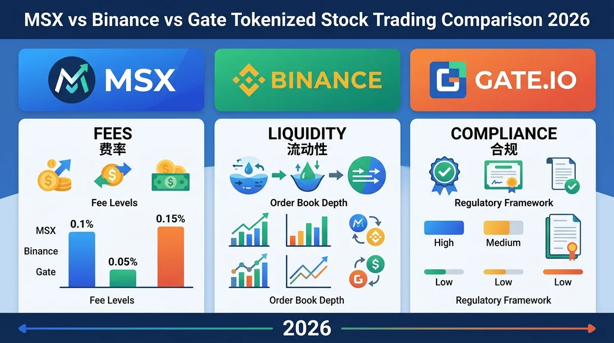 MSX vs Binance vs Gate 代币化股票交易对比 2026：费率、流动性与合规差异