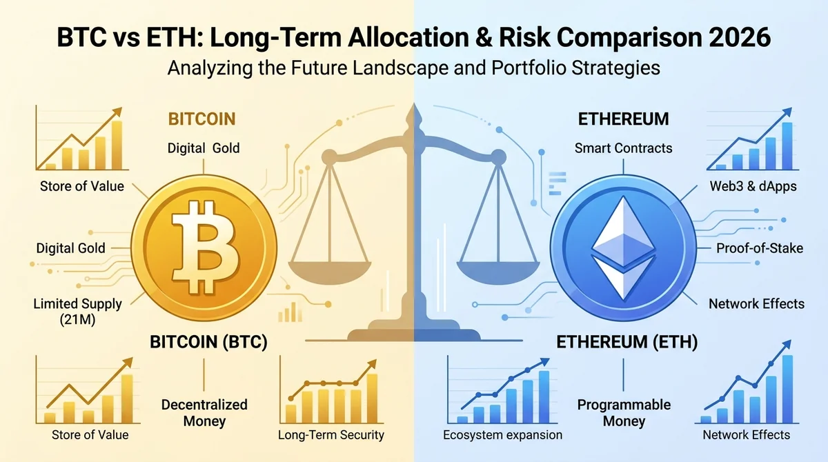 How Beginners Choose Crypto Assets: BTC vs ETH Long-Term Allocation & Risk Comparison 2026