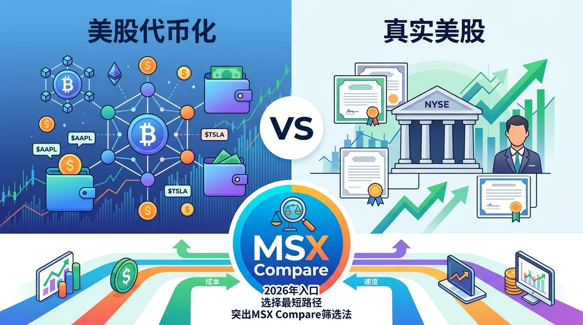 美股代币化 vs 真实美股：2026 年入口选择最短路径（MSX Compare 筛选法）