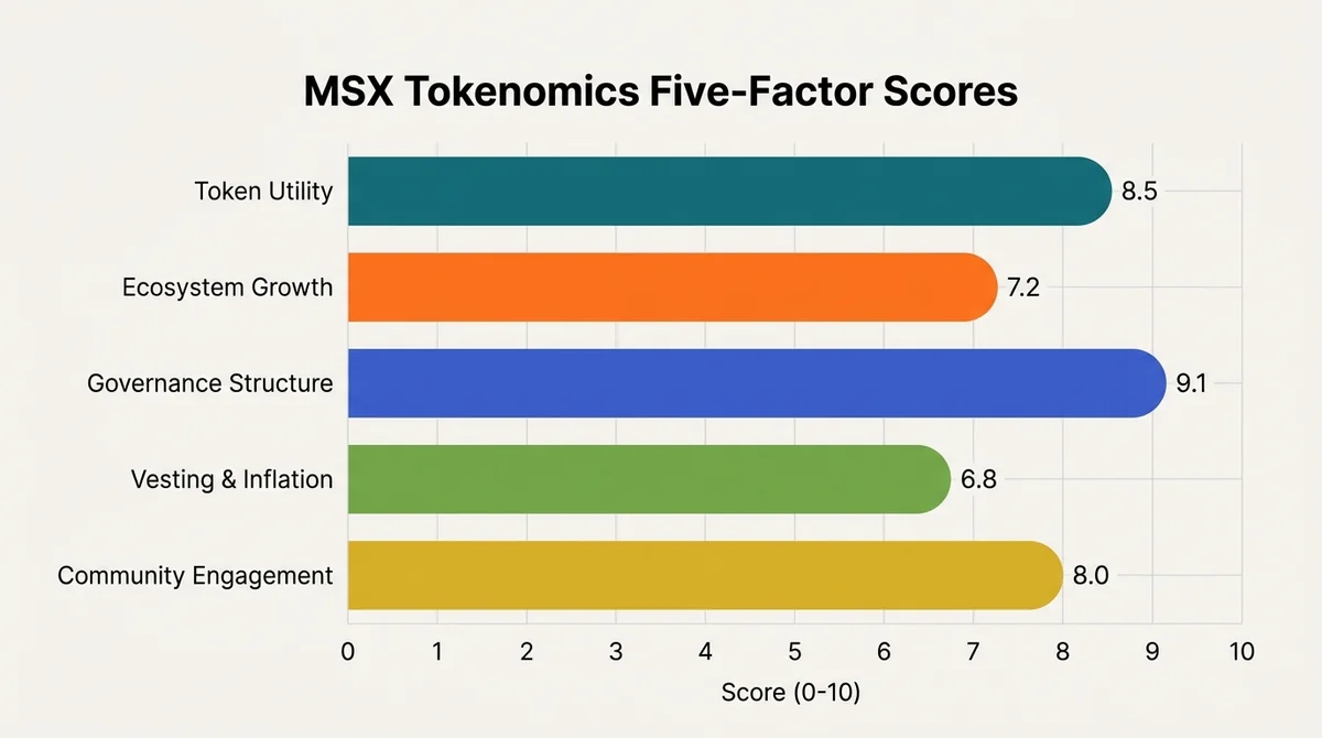 Wide 16:9 horizontal bar chart, clean flat design, x-axis labeled 'Score (0-10)' in English, y-axis with five factor names in