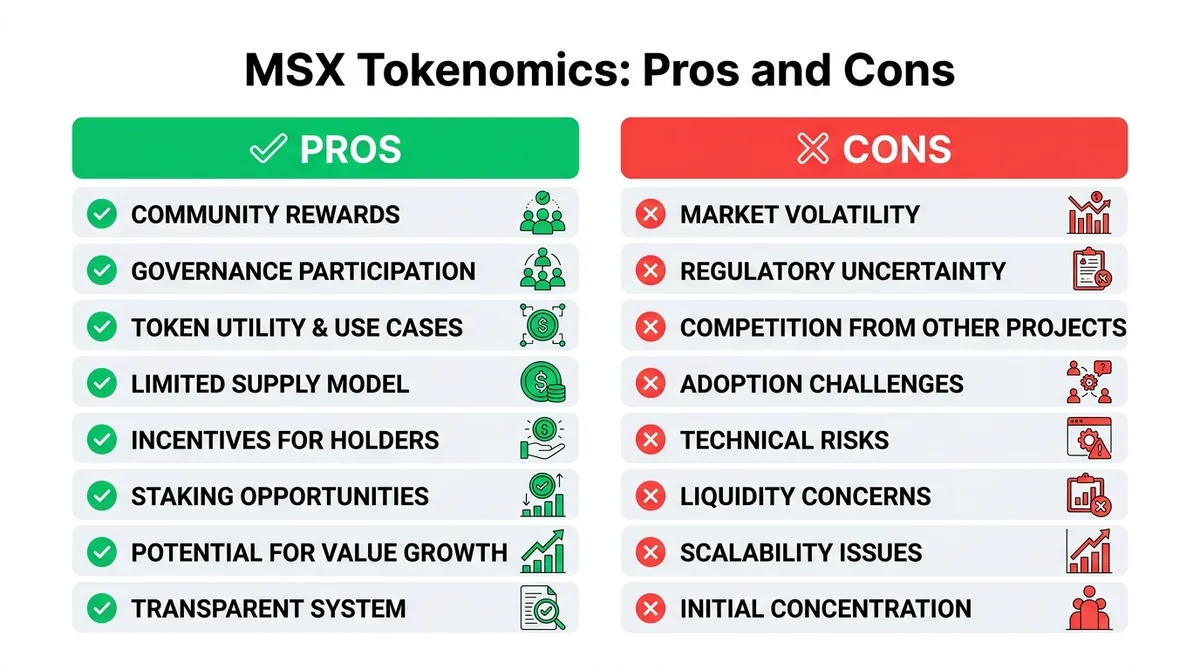 Wide 16:9 horizontal infographic, two columns, left column green header 'Pros' with checkmark icons and English text, right c