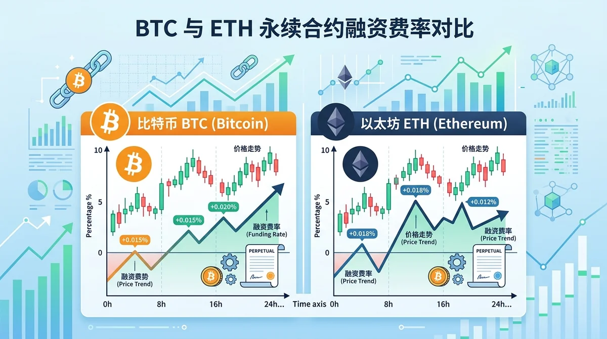 BTC vs ETH 永续合约融资费率对比 2026：资金费率、波动与套利成本差异