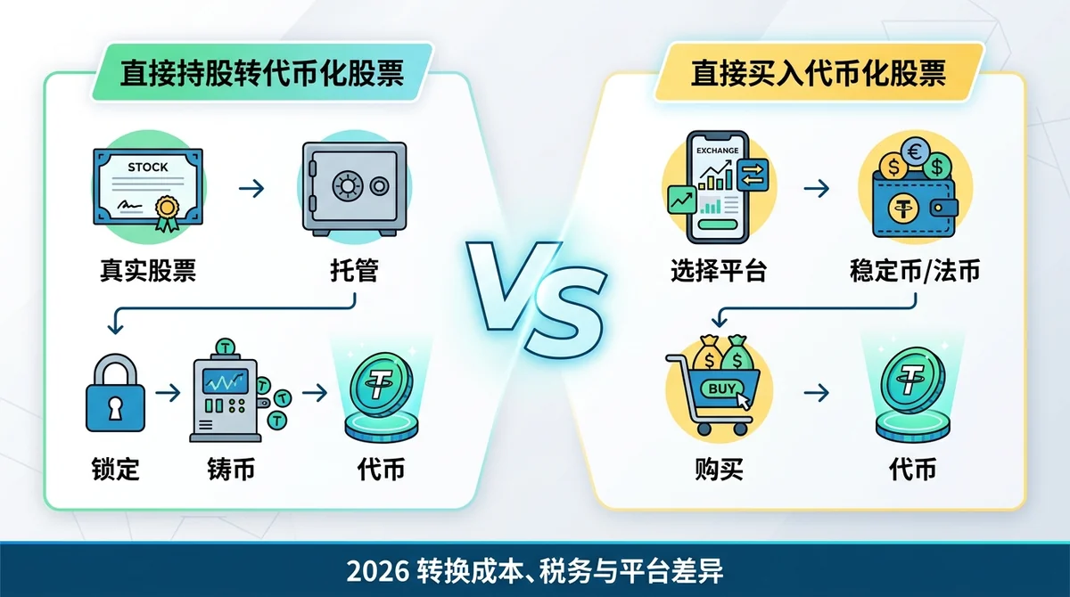 直接持股转代币化股票 vs 直接买入代币化股票：2026 转换成本、税务与平台差异