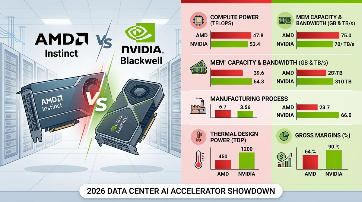AMD vs NVIDIA 2026 年数据中心 AI 加速器订单与毛利率对比：谁在算力军备竞赛中更占优？