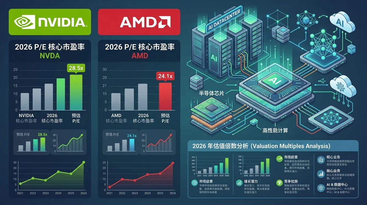 NVDA 对比 AMD 市盈率（PE Ratio）：估值倍数与对比分析（2026）