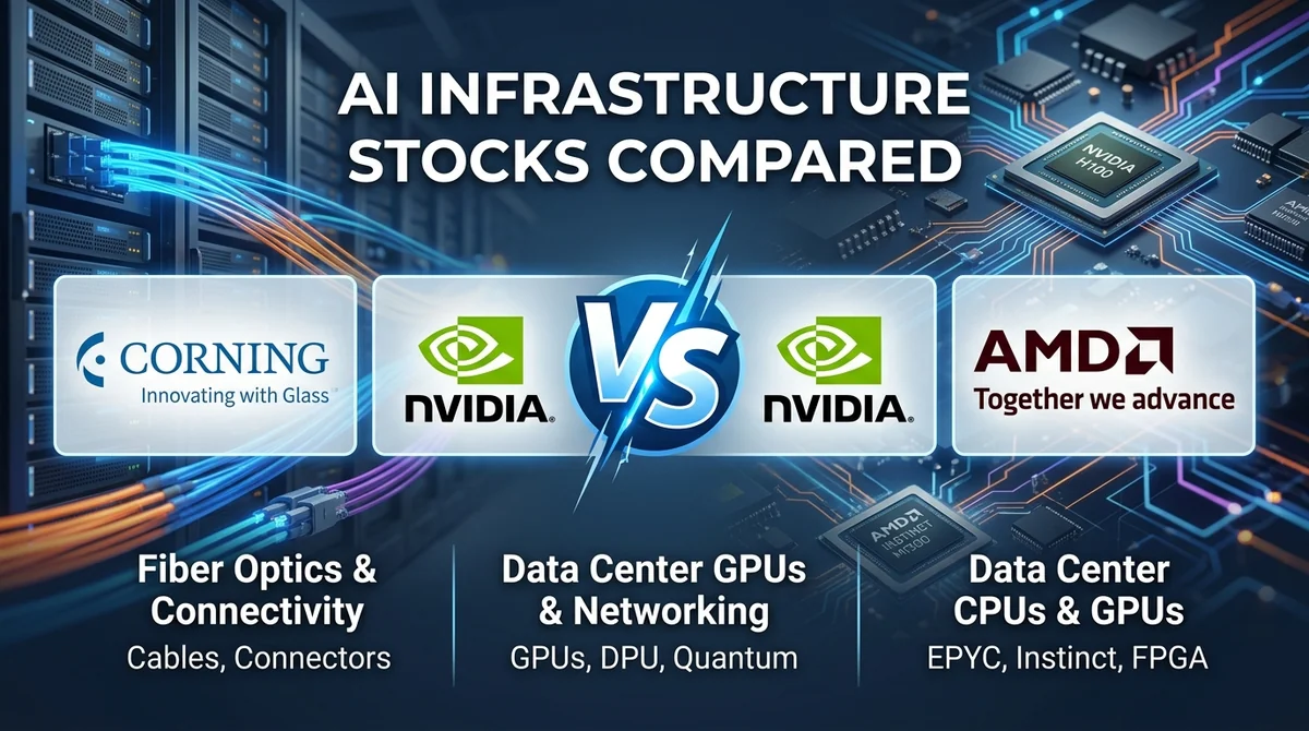 康宁 vs 英伟达 vs AMD 股票：2026 年哪只 AI 基础设施股更适合你的投资组合？
