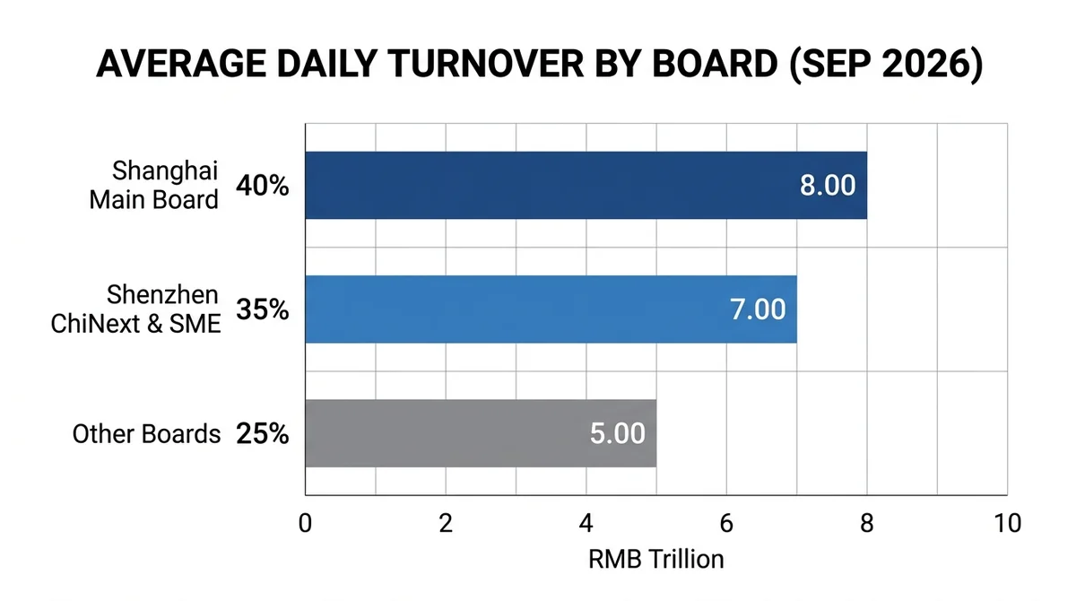 Horizontal bar chart, three bars labeled 'Shanghai Main Board', 'Shenzhen ChiNext & SME', 'Other Boards' with percentages 40%