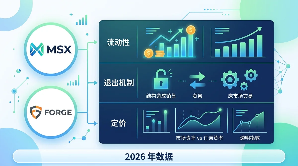 Pre-IPO 平台流动性对比 2026：MSX 与 Forge 的退出机制与定价差异