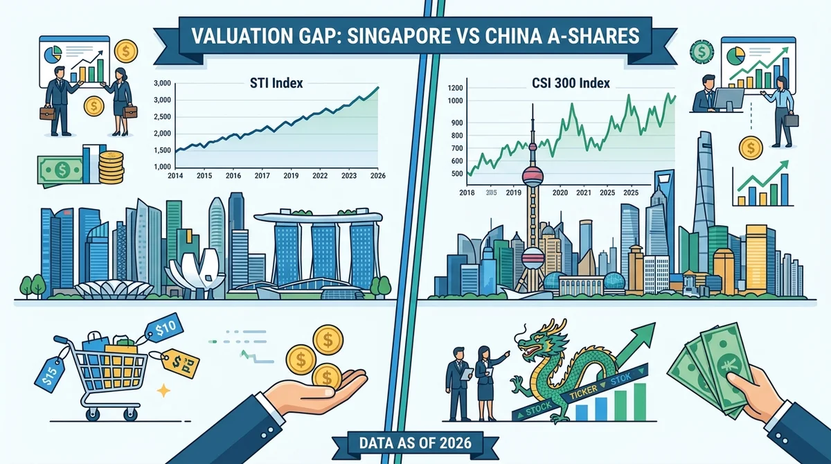 Singapore stocks vs China A-shares valuation gap