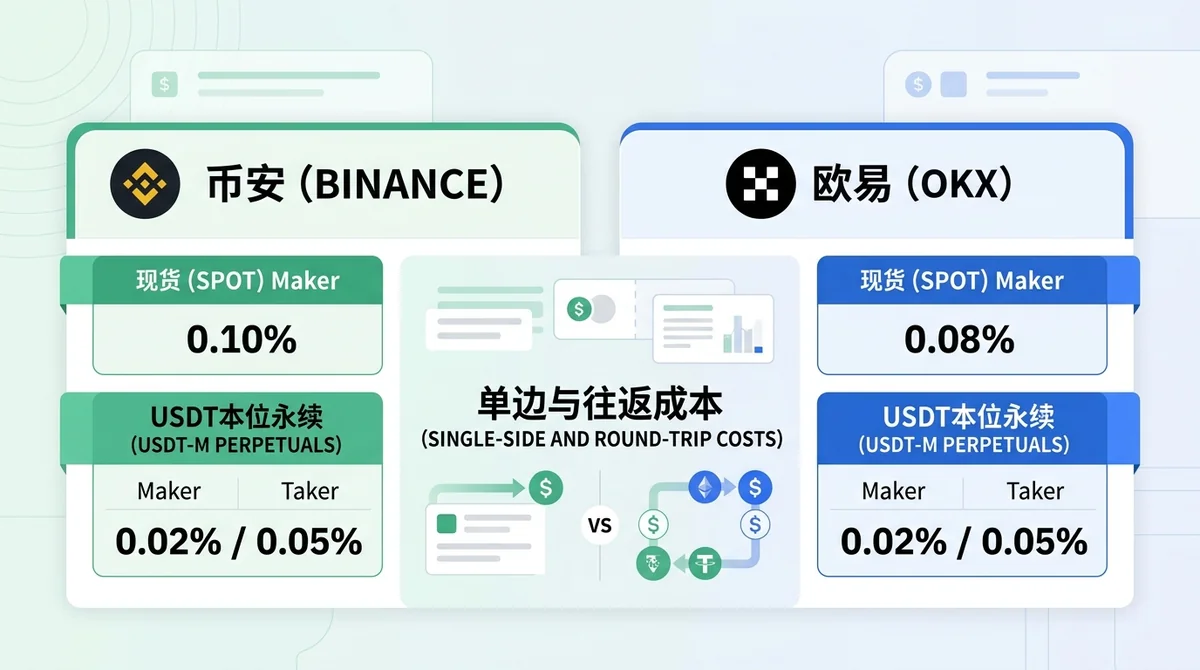 币安与欧易普通用户手续费实算2026：现货与永续单边、往返成本怎么选