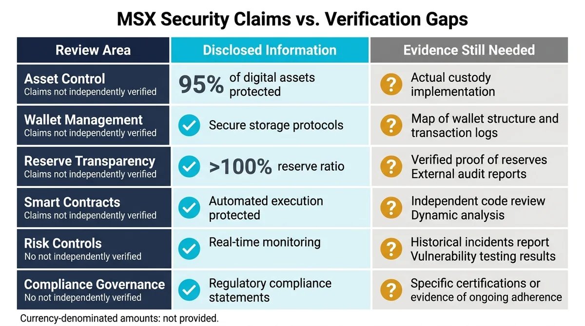 Wide 16:9 horizontal comparison chart, 1200x675, main table centered and filling the frame, bold English title "MSX Security