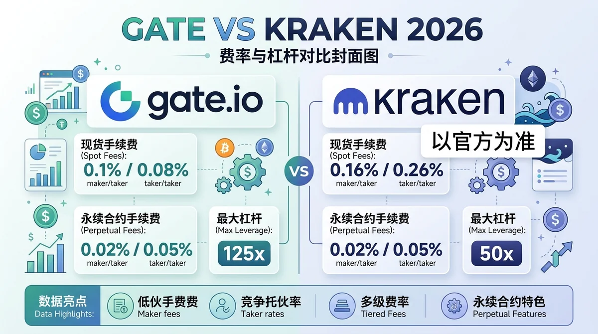 Gate vs Kraken 2026 现货与永续费率及杠杆对比：普通用户成本实算