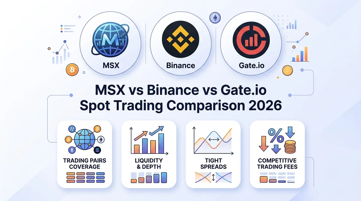 MSX vs Binance vs Gate.io 现货交易深度对比 2026：交易对覆盖、流动性与点差实测